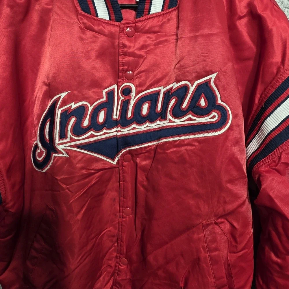 Rare VTG‎ Cleveland Indians Starter Red Satin Jacket Diamond Collection Mens LRG
